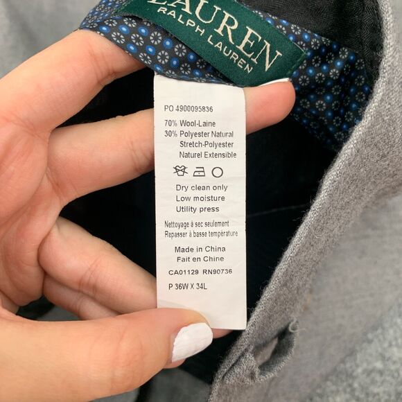 LRL Lauren Ralph Lauren Dress Pants Mens 36x33 Gray Wool Blend Career Business - Picture 8 of 10